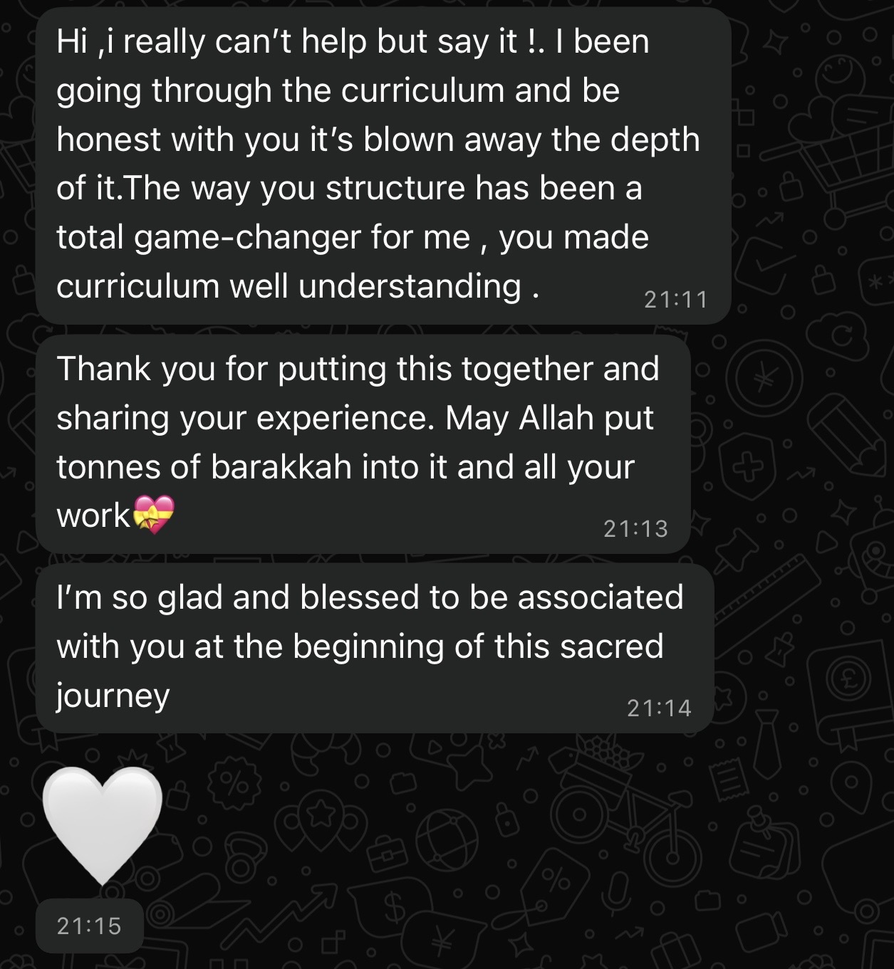 Original member WhatsApp messages about the depth and structure of the Stockilm curriculum